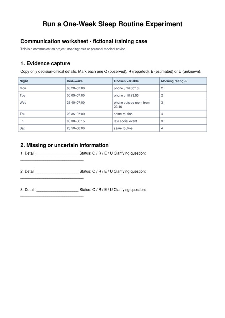 Run a One-Week Sleep Routine Experiment — Communication Worksheet