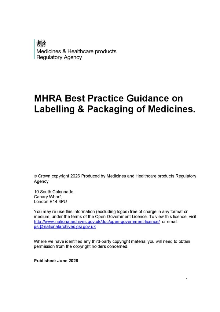MHRA best-practice guidance for medicine labelling and packaging